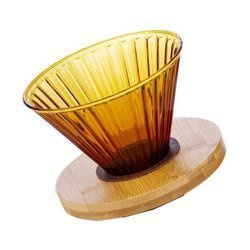 Drip szklany do kawy z drewanianą podstawą